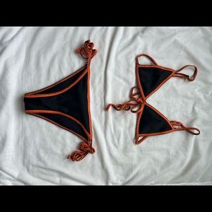 Zaful black bikini with orange trim!! Ribbed! Size medium, top fits like a small